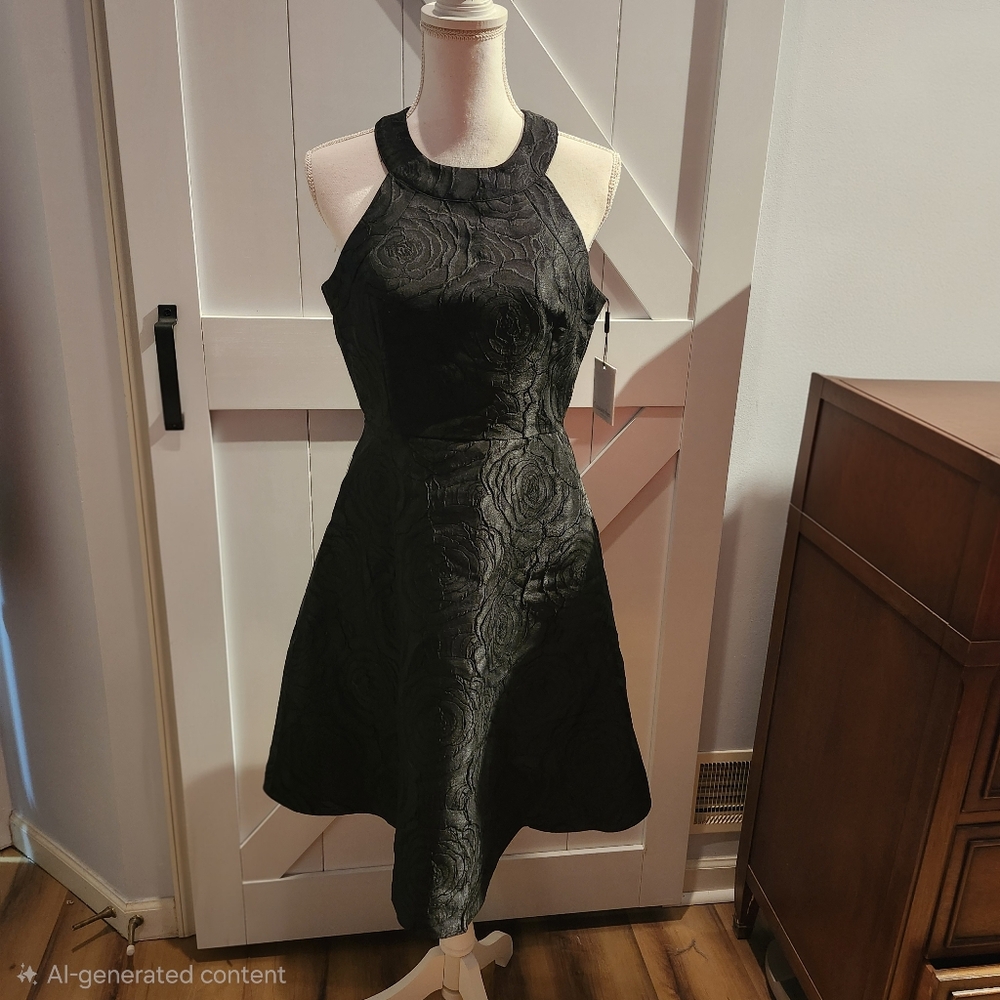 Calvin Klein Black Embossed Floral Sleeveless Dress Size 8 NWT